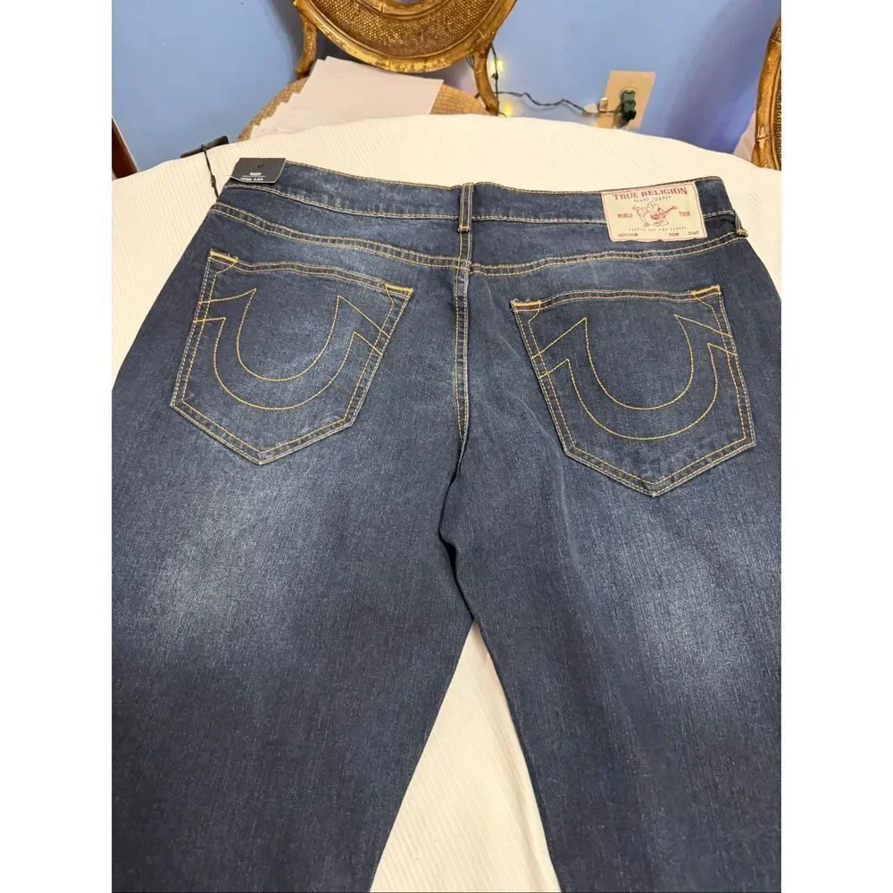 NWT True Religion Men’s Ricky Straight Dark Mahogany Wood Wash Jeans Sz 36 X 34